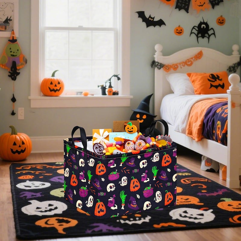 FUULOXE Halloween Ghost Storage Basket with Handles Pumpkin Open Gifts&Candy Spooky Basket stuffers for Kids Baby Collapsible Women Organizer Bins Toys Boxes for Shelves Home Office - Image 5